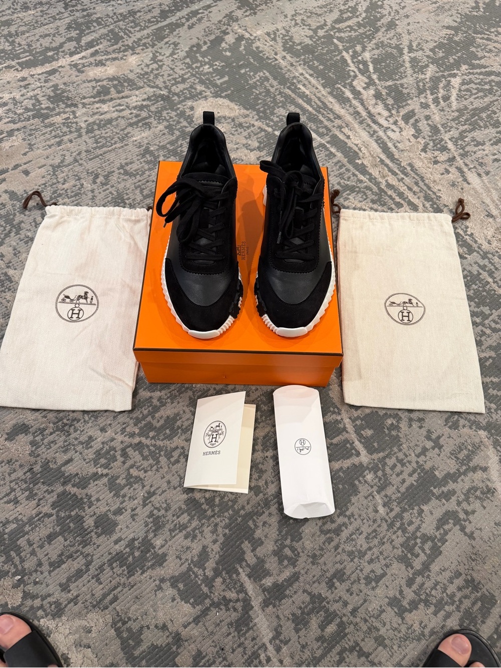 Hermes Black and White Men's Sneakers